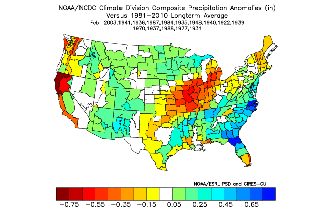 February precipitation anomalies following greatly positive December PDO