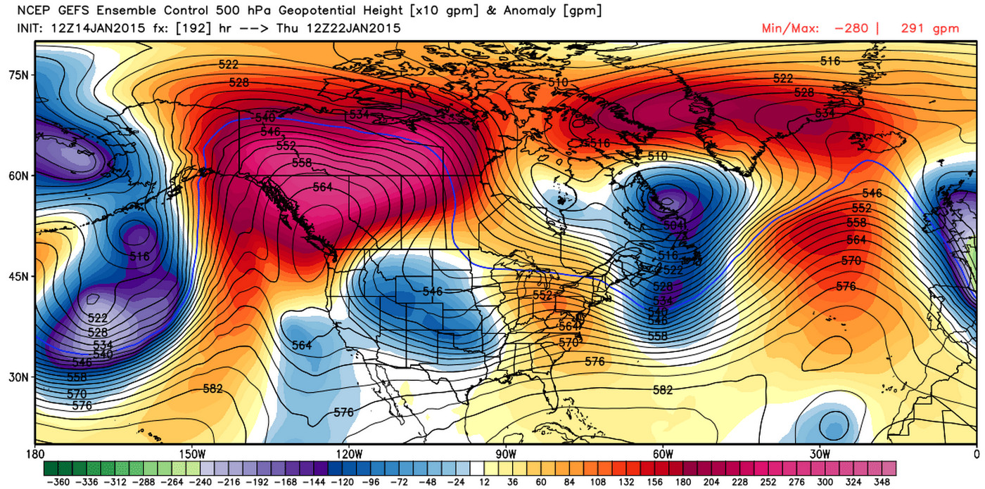 12z GFS Ensemble Control 500 hpa | WeatherBell Analytics