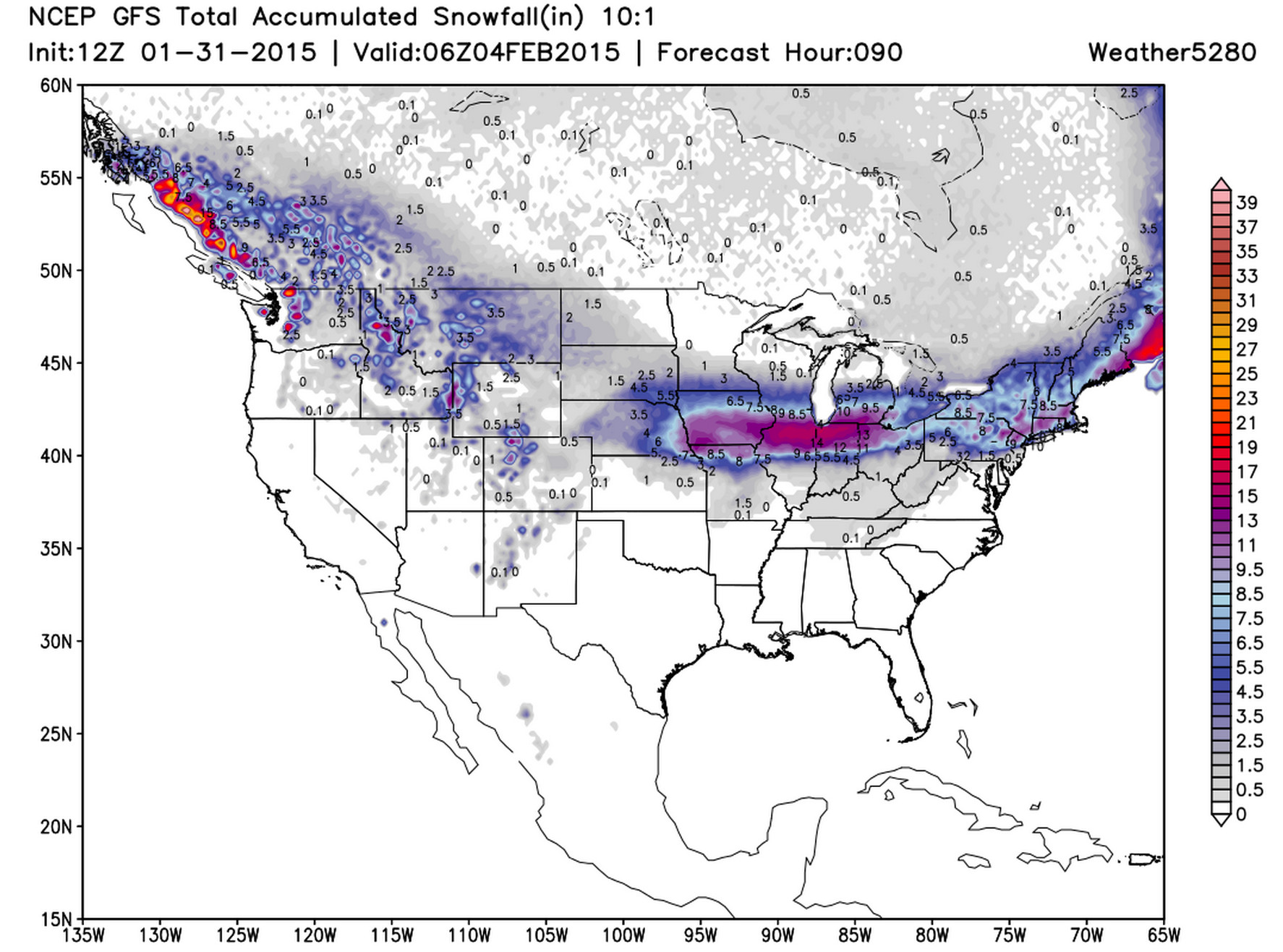 GFS snowfall forecast CONUS | Weather5280 Models