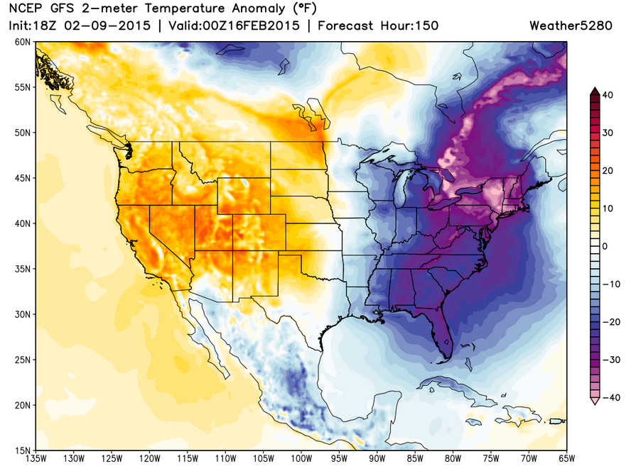 CONUS temperature anomaly forecast 18z GFS | Weather5280 Models