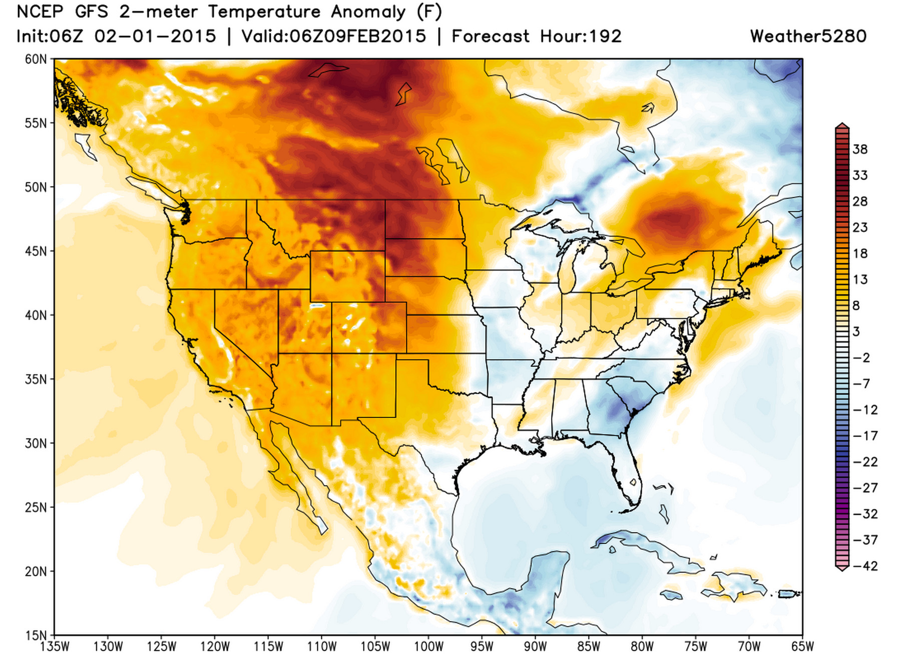 GFS 2-meter temperature anomaly forecast | Weather5280 Models