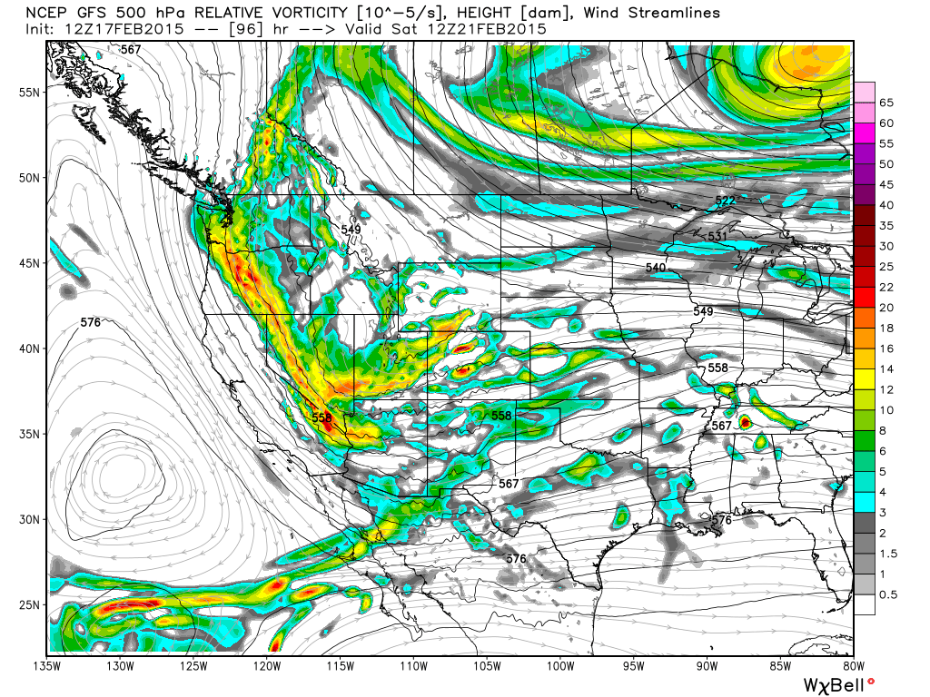 GFS 500 hPa relative vorticity | WeatherBell Analytics