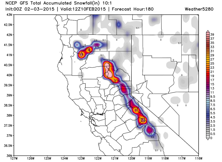 GFS total snowfall forecast for northern California | Weather5820 Models