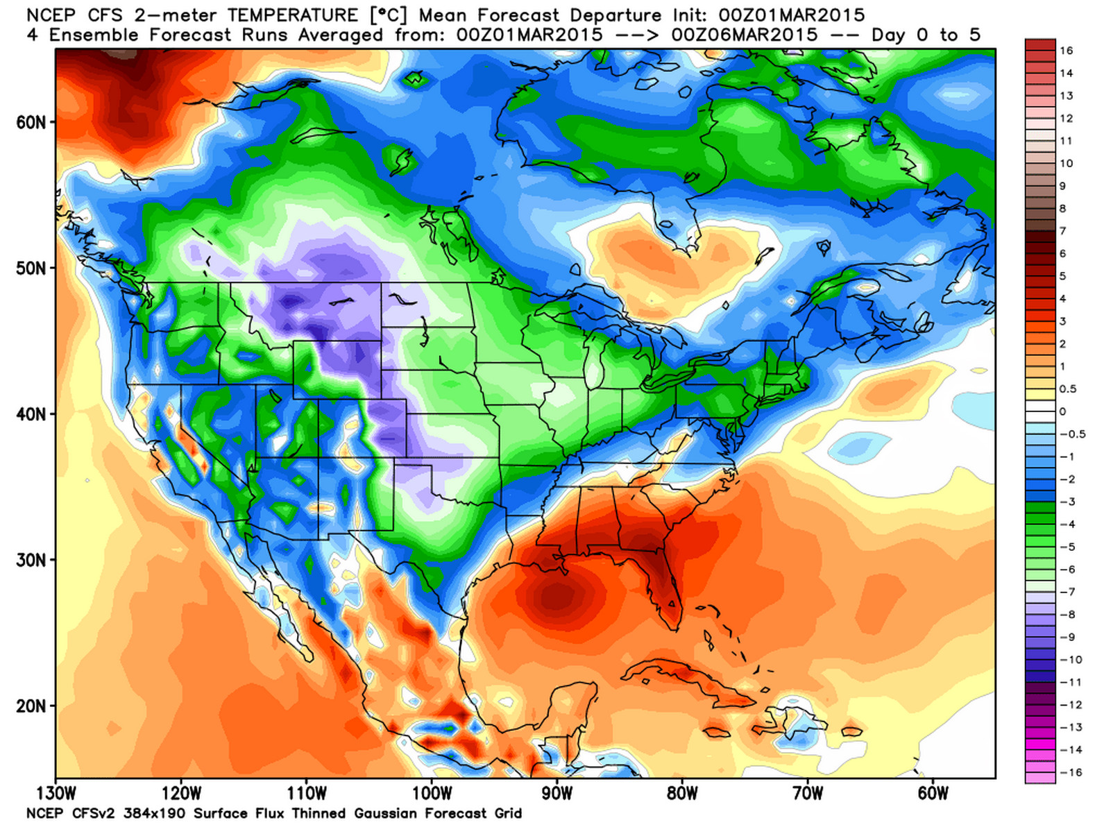 CFS 2-meter temperature anomaly forecast | WeatherBell Analytics