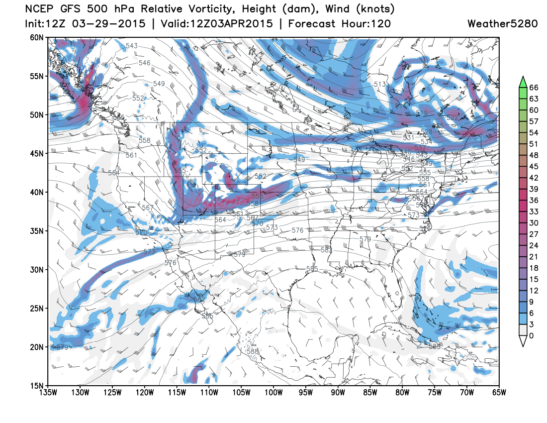 GFS 500 hPa Relative Vorticity | Weather5280 Models