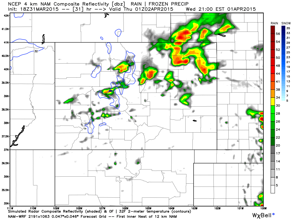 Composite reflectivity FORECAST Wed evening | WeatherBell Analytics