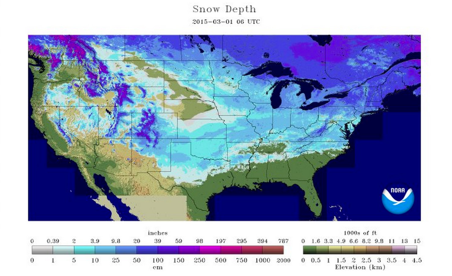 U.S. Snow Depth March 1, 2015 | NOAA