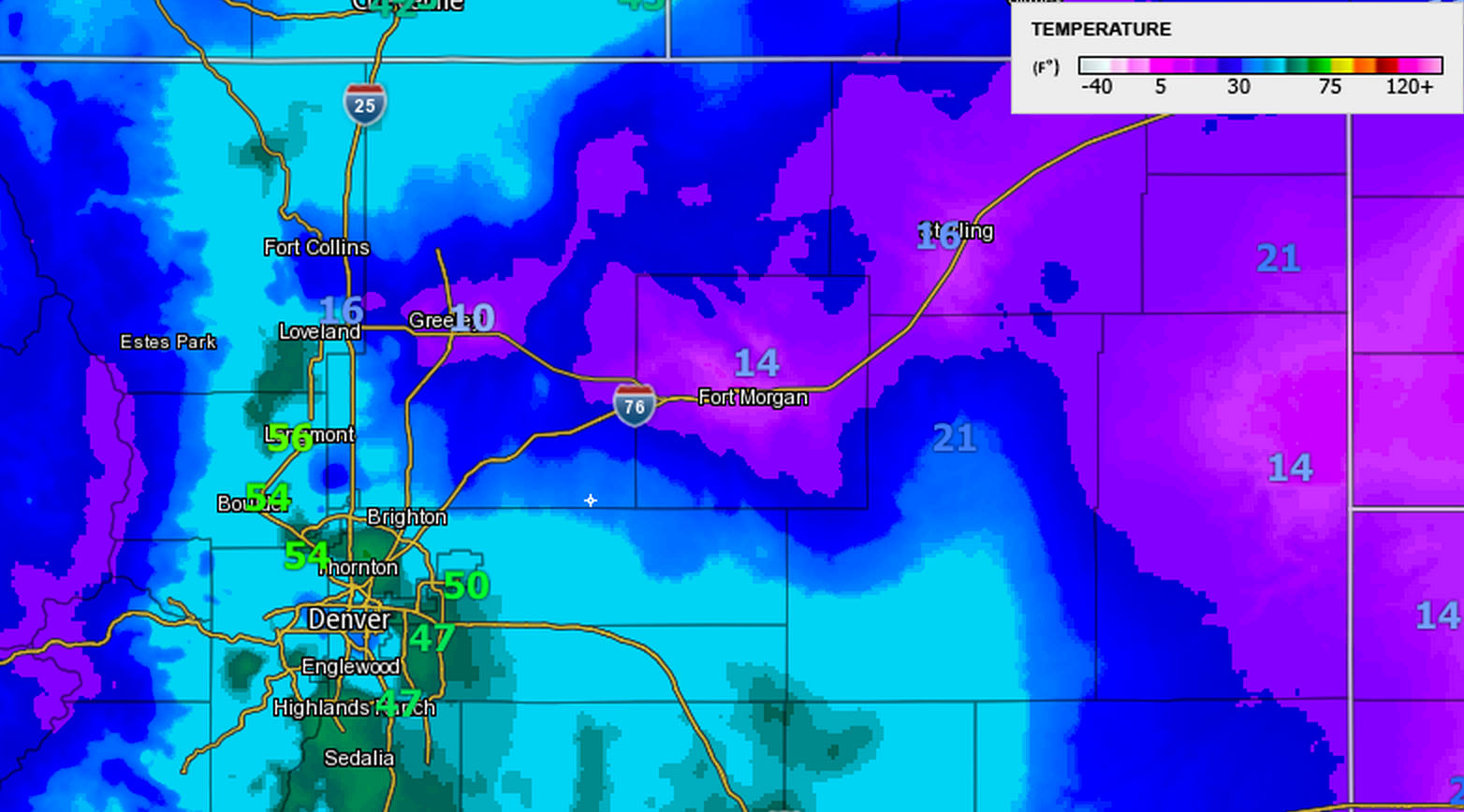 Example of extreme temperature gradients across Front Range of Colorado