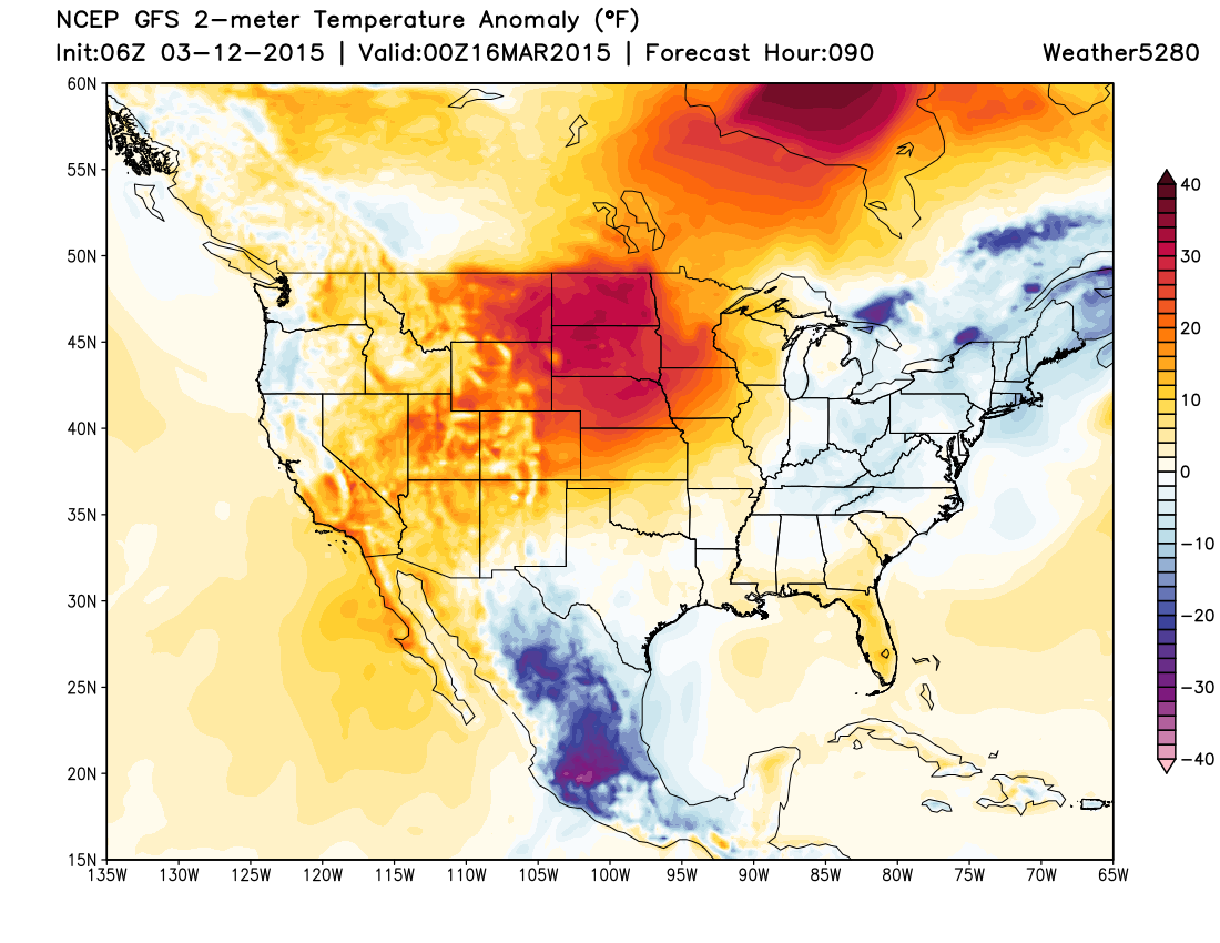 Forecast temperature anomalies Sunday | Weather5280 Models