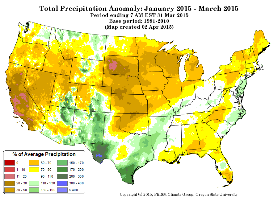 January to March precipitation anomaly