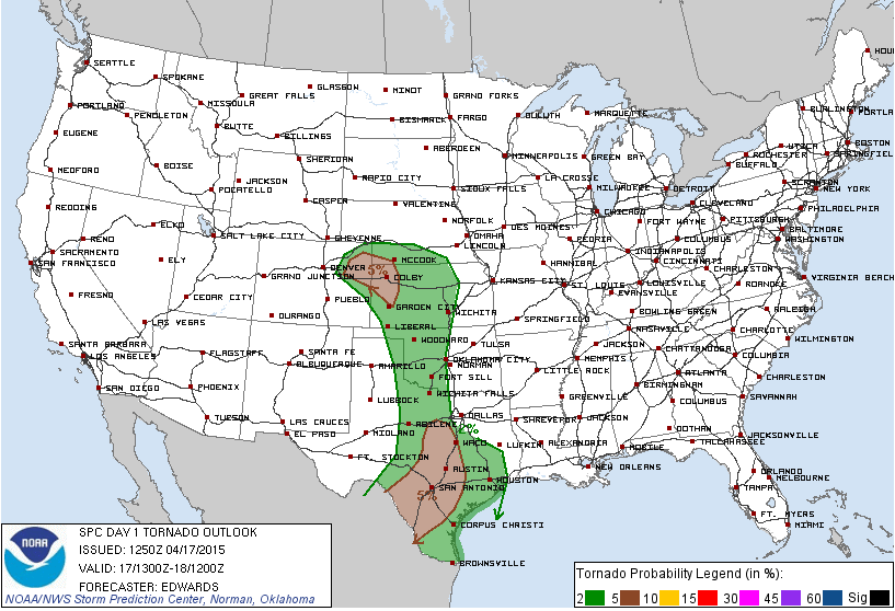 SPC Tornado Probability for Friday