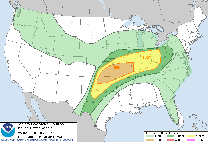 SPC Storm Outlook for Wednesday