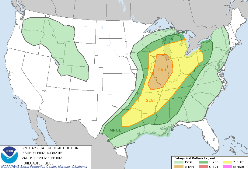 SPC Storm Outlook for Thursday