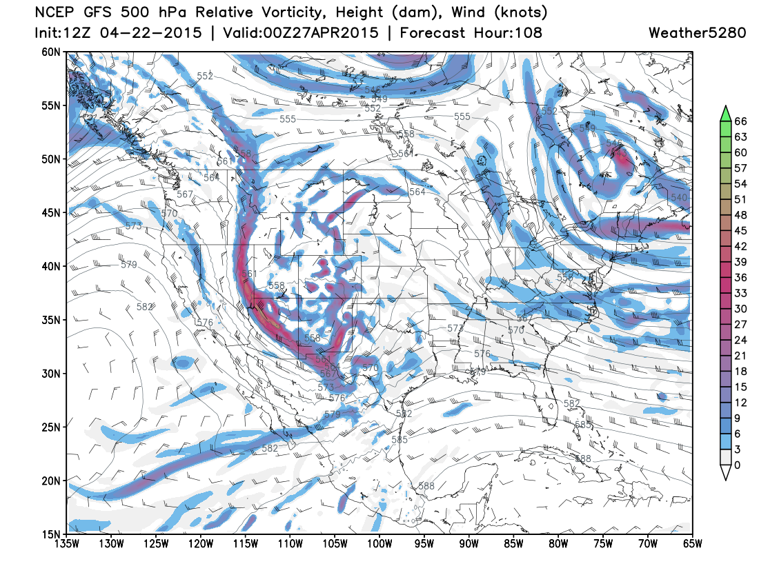 GFS 500 Relative Vorticity | Weather5280 Models