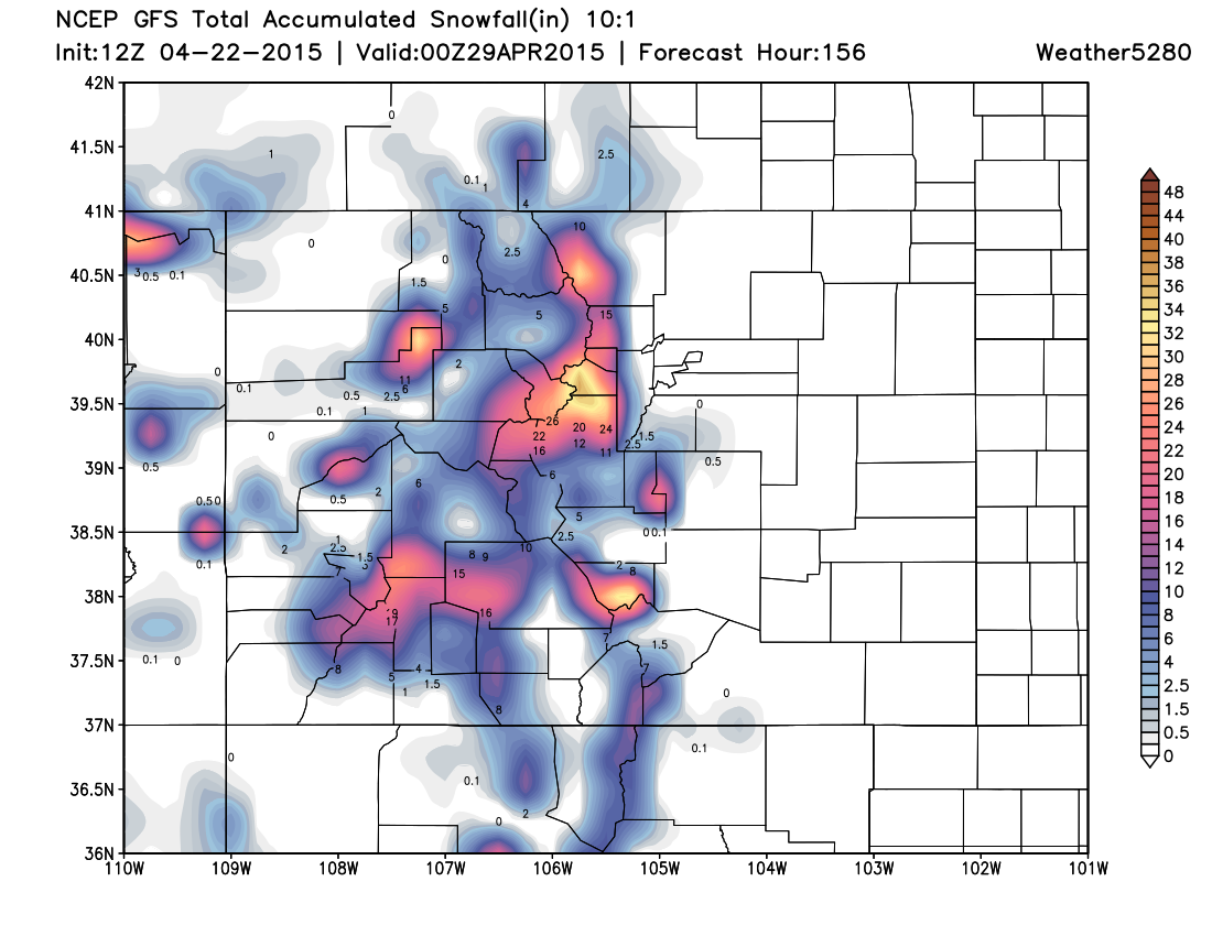 GFS accumulated snowfall forecast | Weather5280 Models