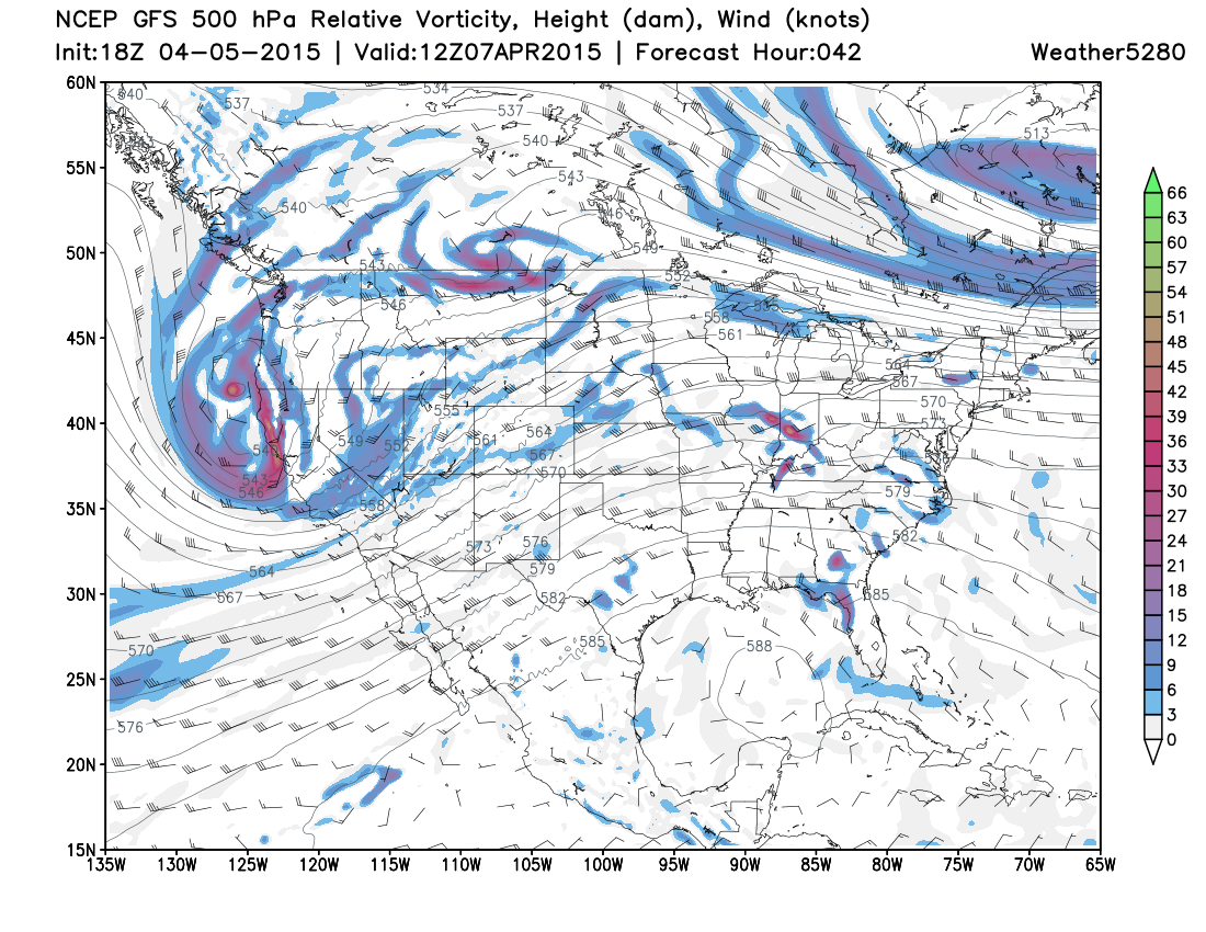 GFS 500 hPa Relative Vorticity 12z Tuesday | Weather5280 Models