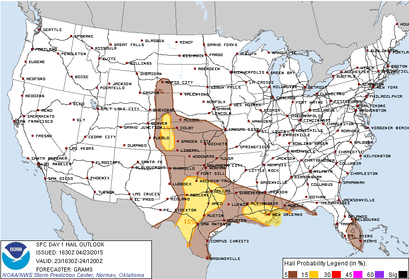 SPC Hail Outlook for Thursday