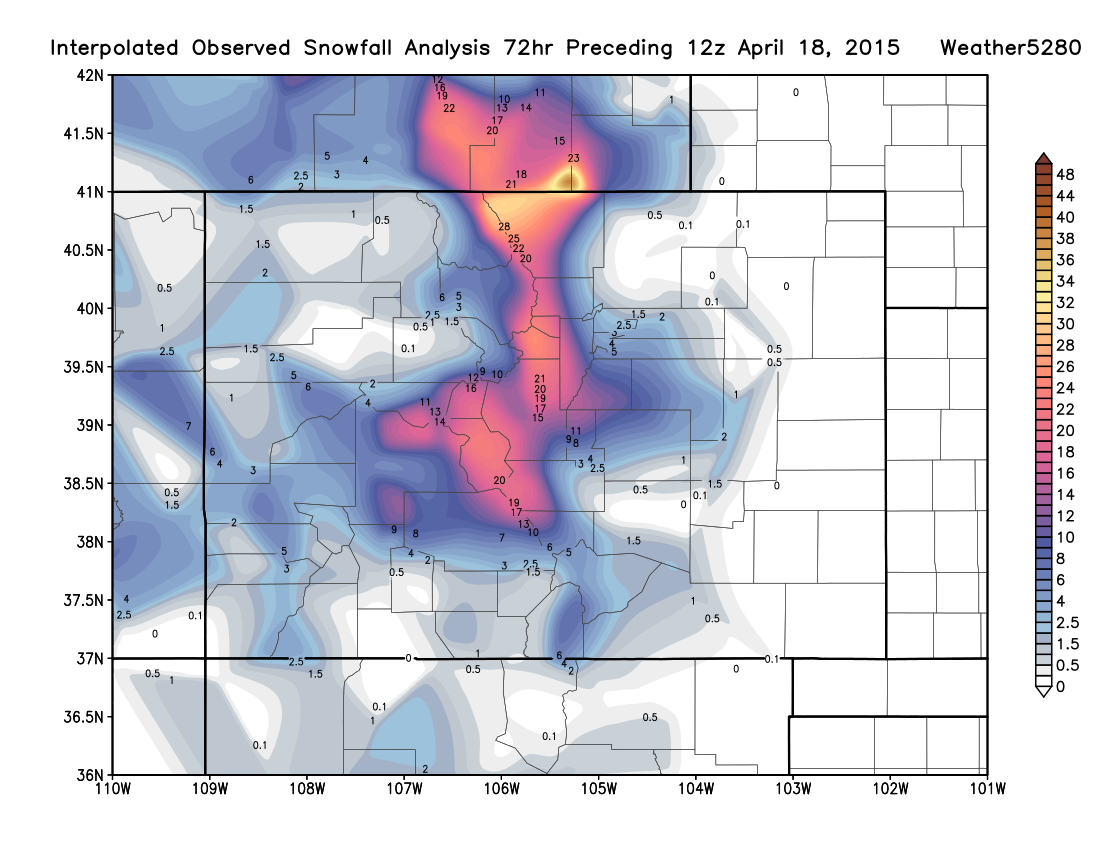 NOHRSC Interpolated Observed Snowfall Analysis | Weather5280 Models