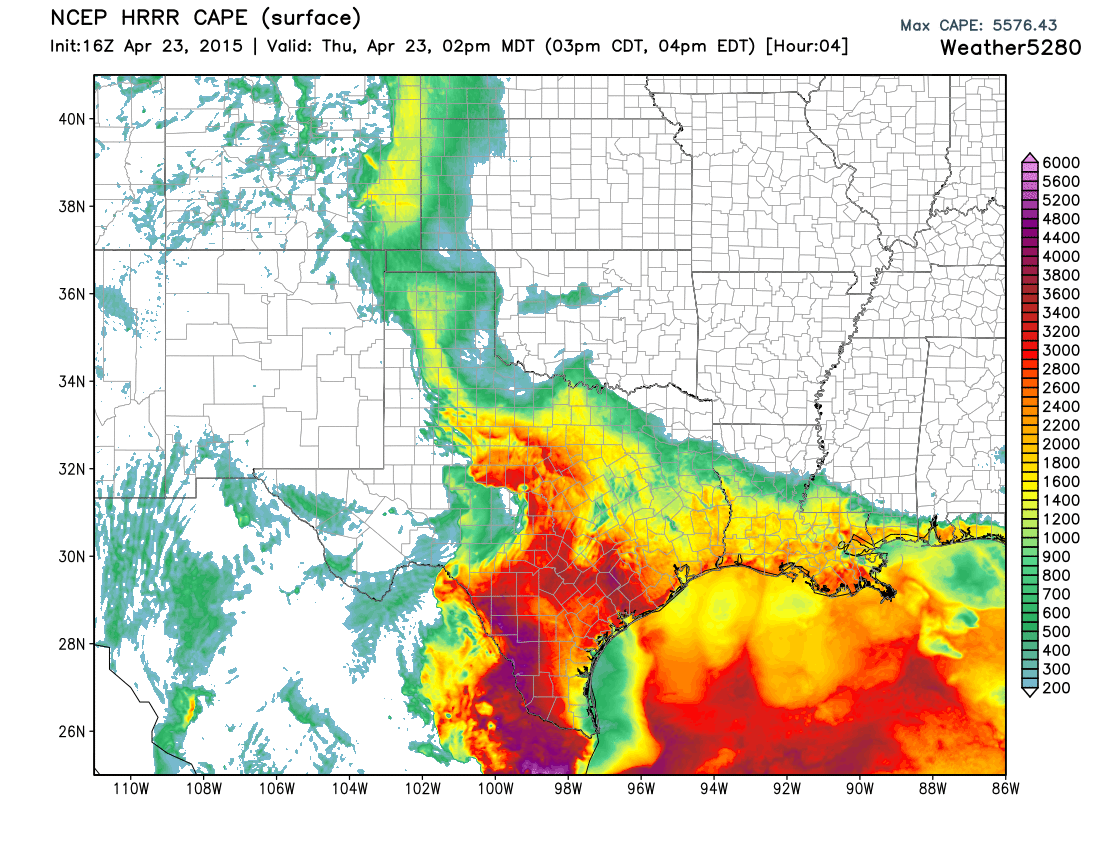 HRRR CAPE Projection, weather5280