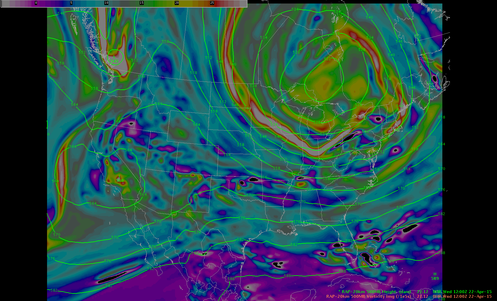 500 mbheight and vorticity from RAP analysis