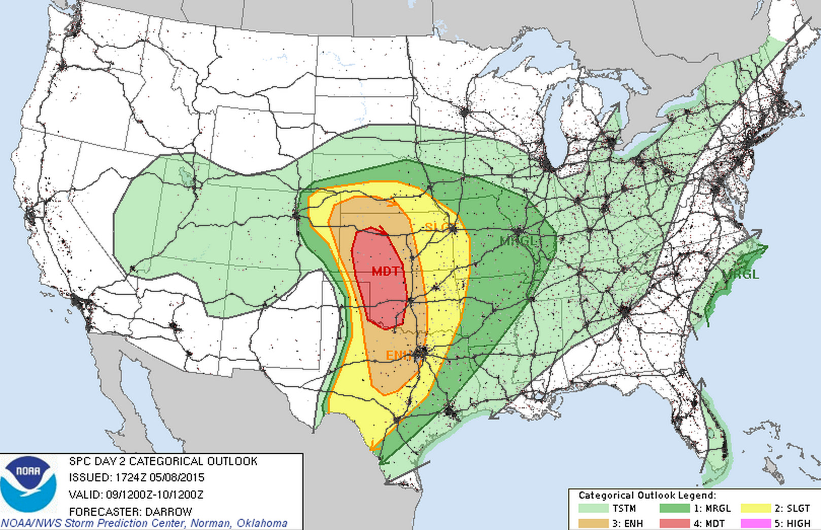 SPC Saturday severe weather outlook