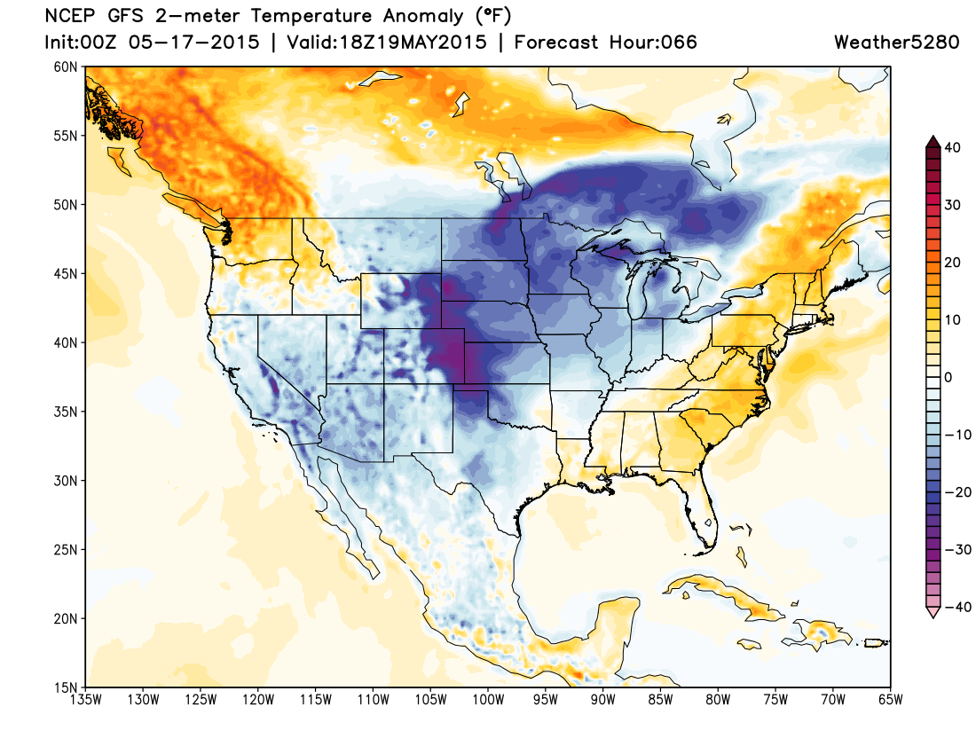 GFS forecast temperatures departure from normal | Weather5280 Models