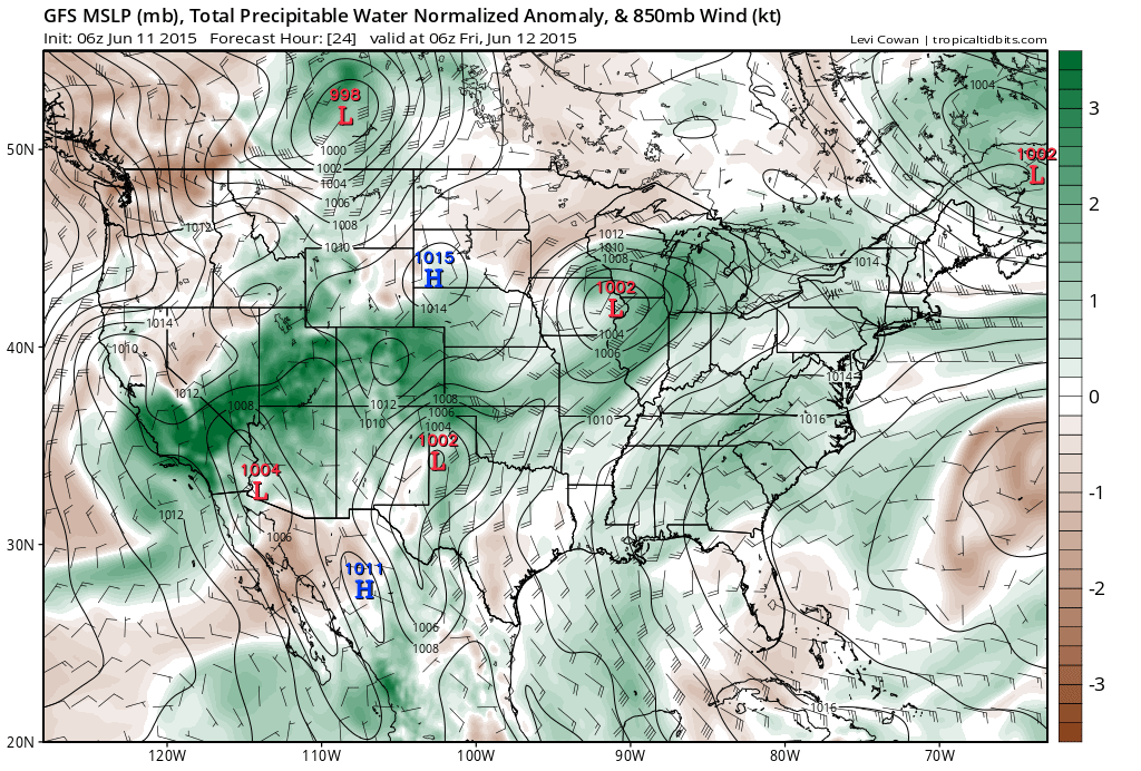 GFS PWAT anomaly forecast | Tropical Tidbits