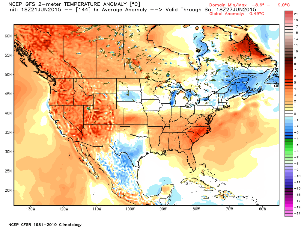 GFS 5 day average temperature anomaly | WeatherBell Analytics