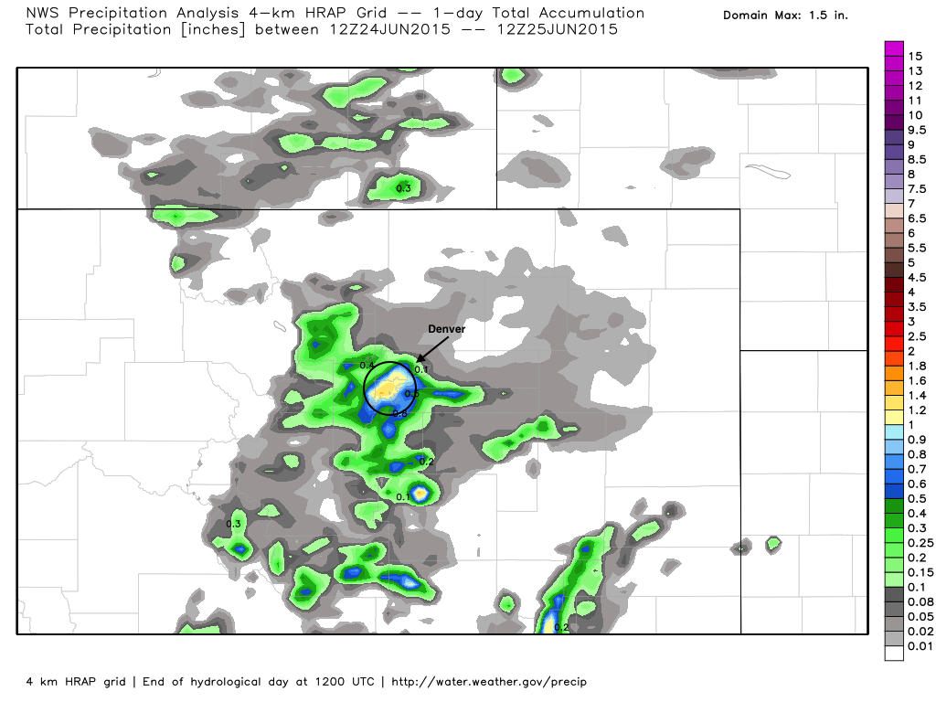 Precipitation analysis for Wednesday, June 24, 2015 | Denver, CO | WeatherBell Analytics