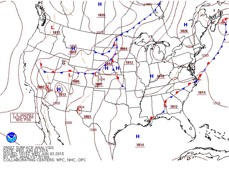 Morning surface map, June 3, 2015