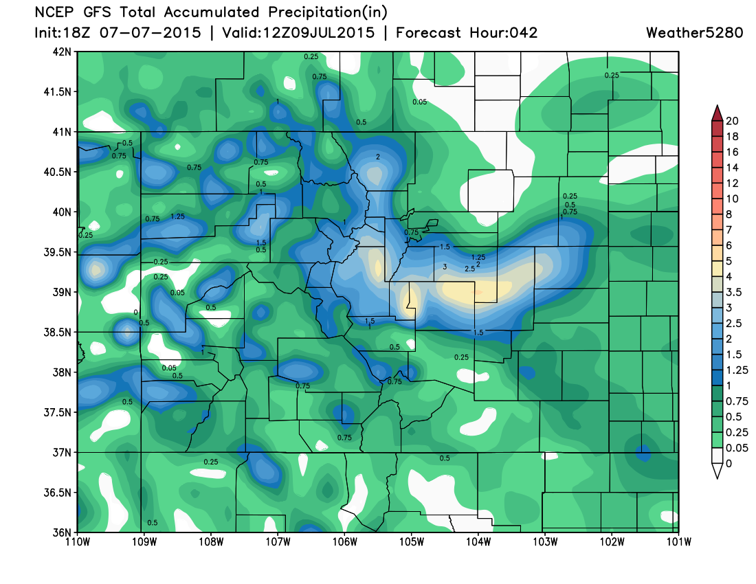 18z GFS precipitation forecast through Wednesday night | Weather5280 Models