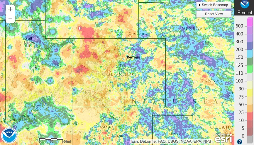 Percent of normal precipitation for August 1 - 22, 2015, Colorado | NWS