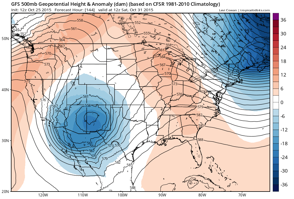 12Z GFS 500 mb Geopotential Height Anomalies for 12Z October 31| Tropical Tidbits