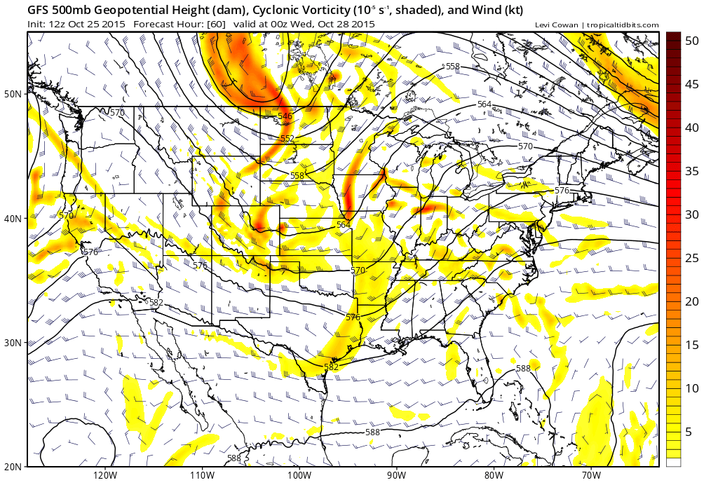 12Z GFS Forecast 500 mb absolute vorticity 18Z 10/27/2015| Tropical Tidbits