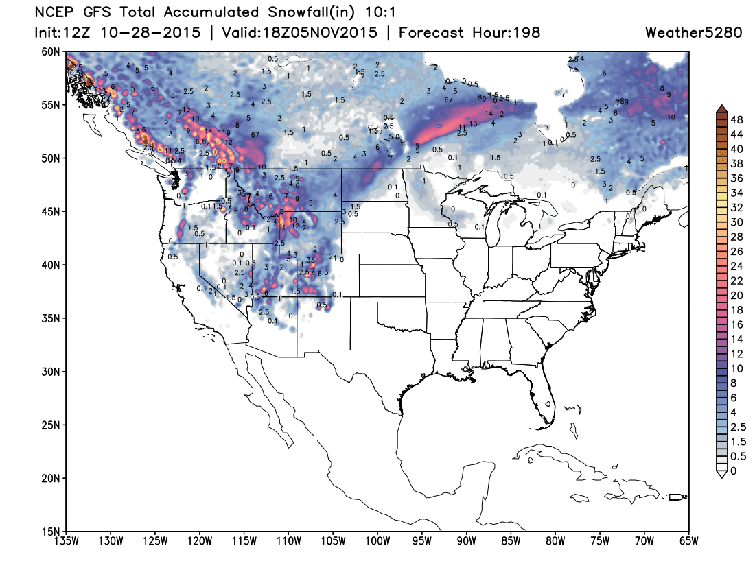 GFS snowfall forecast | Weather5280 Models