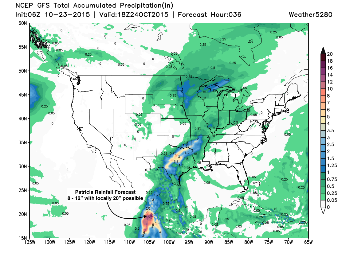 GFS rainfall forecast for Patricia | Weather5280 Models