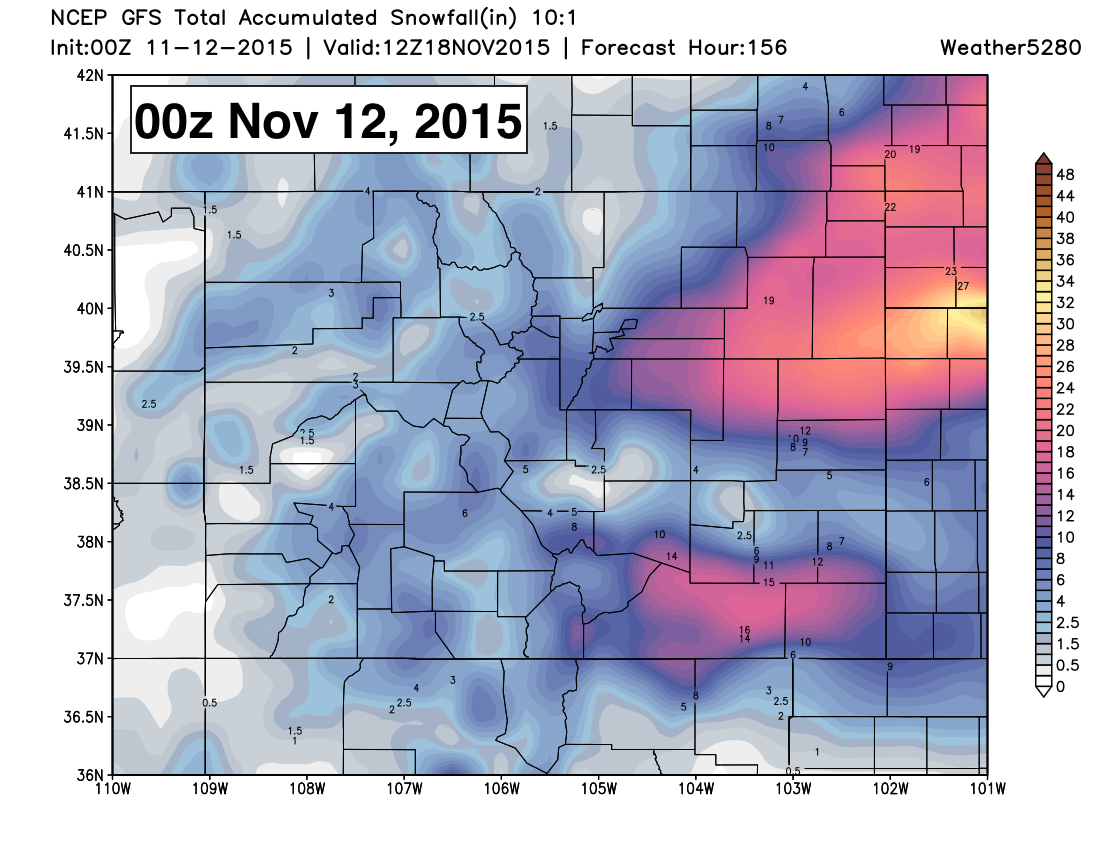 GFS snowfall forecast EXAMPLE | Weather5280 Models