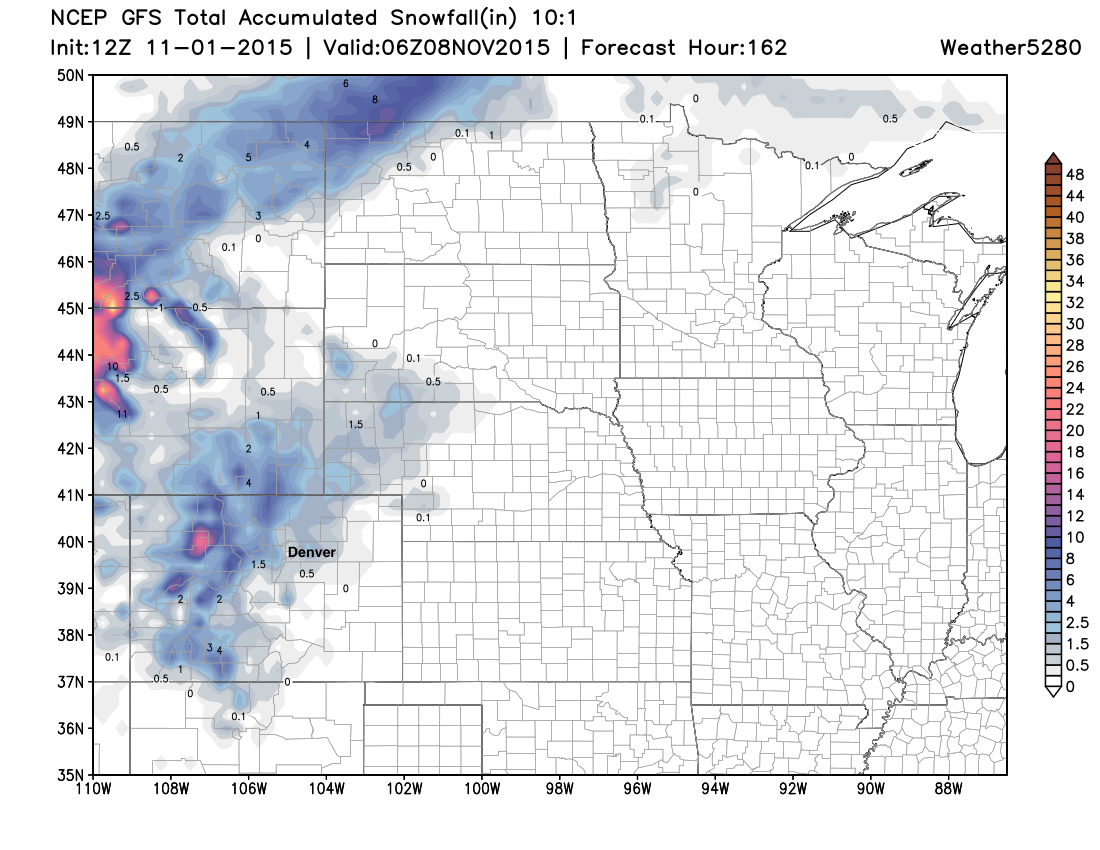 12z GFS snowfall forecast though next weekend | Weather5280 Models