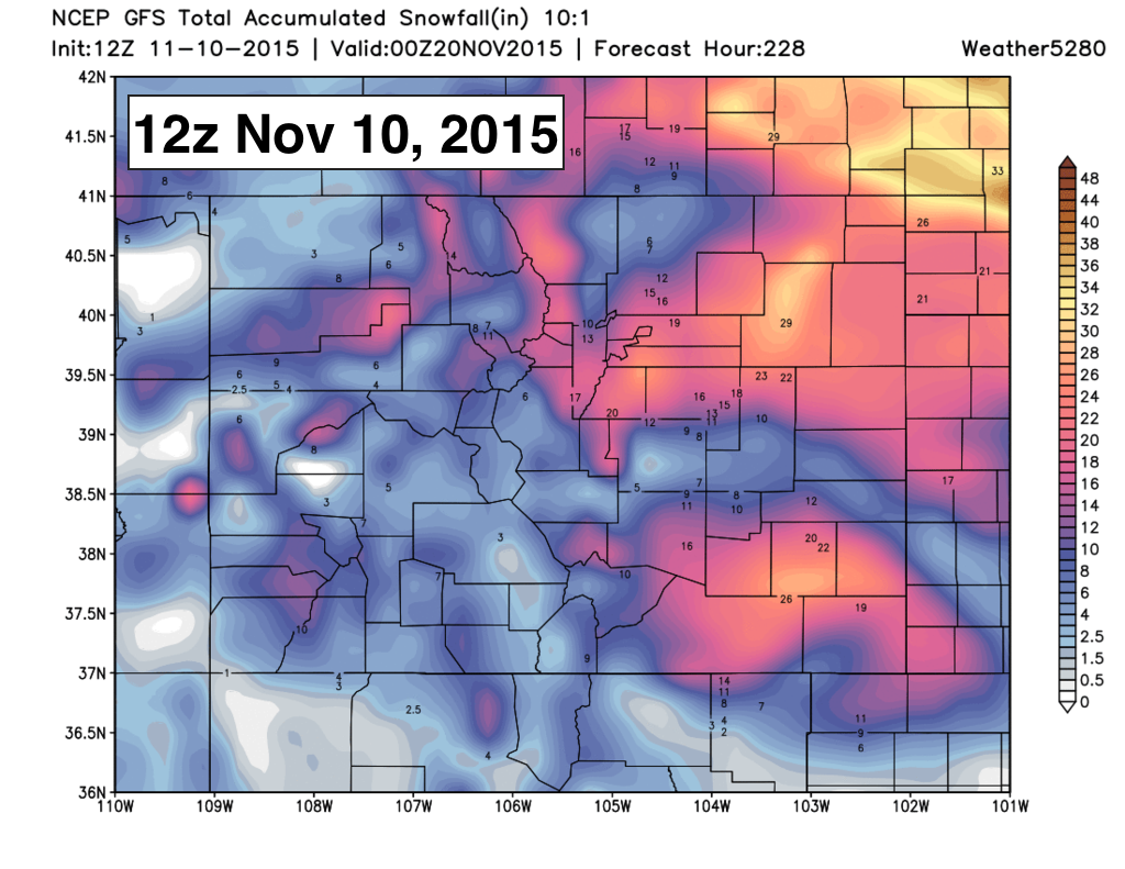 GFS snowfall forecast EXAMPLE | Weather5280 Models