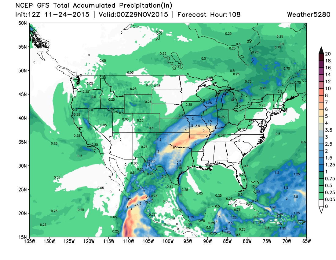 Thanksgiving rainfall forecast | Weather5280 Models