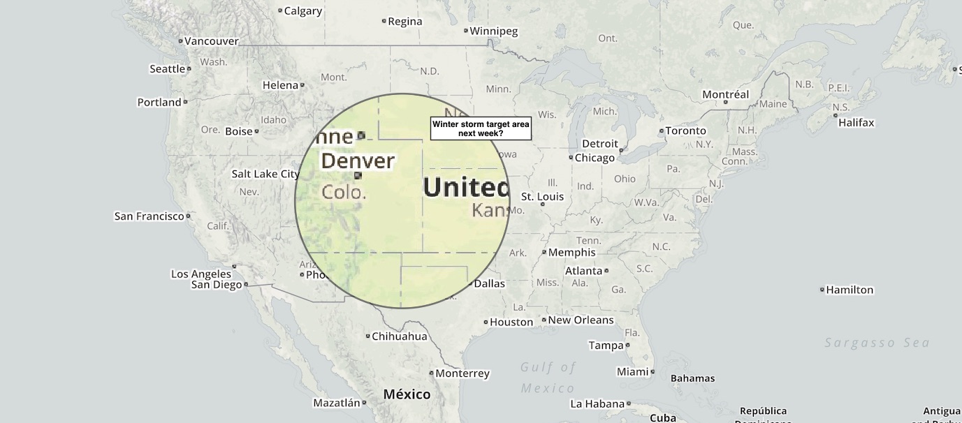 Area of concern for the chance of heavy snowfall next week