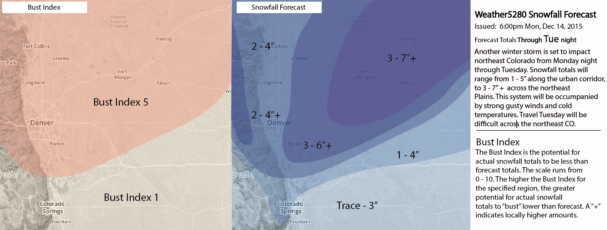 Weathe5280 snowfall forecast for Denver, northeast Colorado