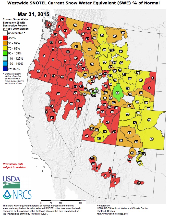 Western SWE March 31, 2015 | SNOTEL