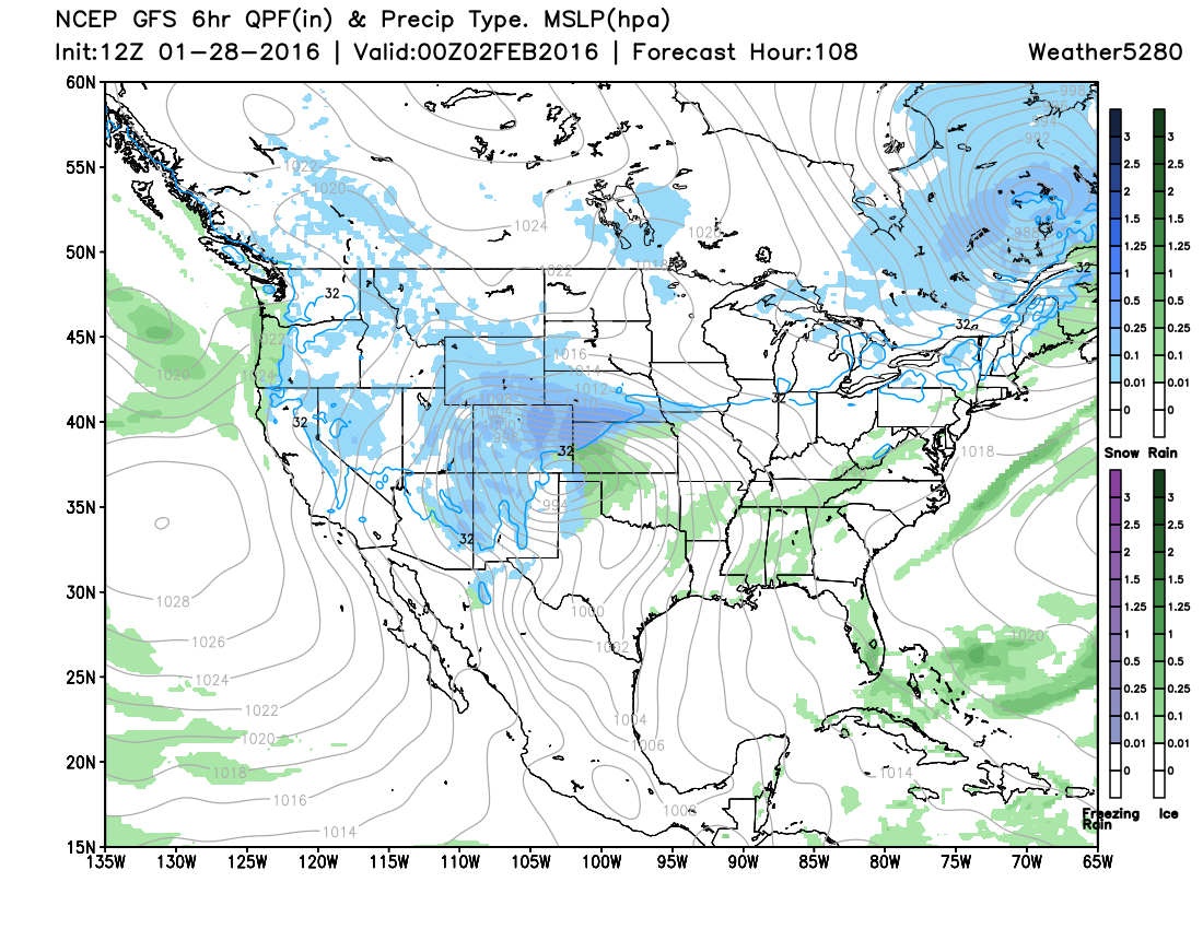 12z GFS forecast surface map for Monday evening | Weather5280 Models