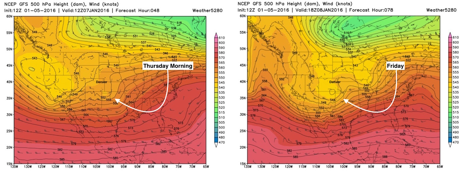 At 500mb, things look at least marginally better for eastern Colorado by Friday | Weather5280 Models