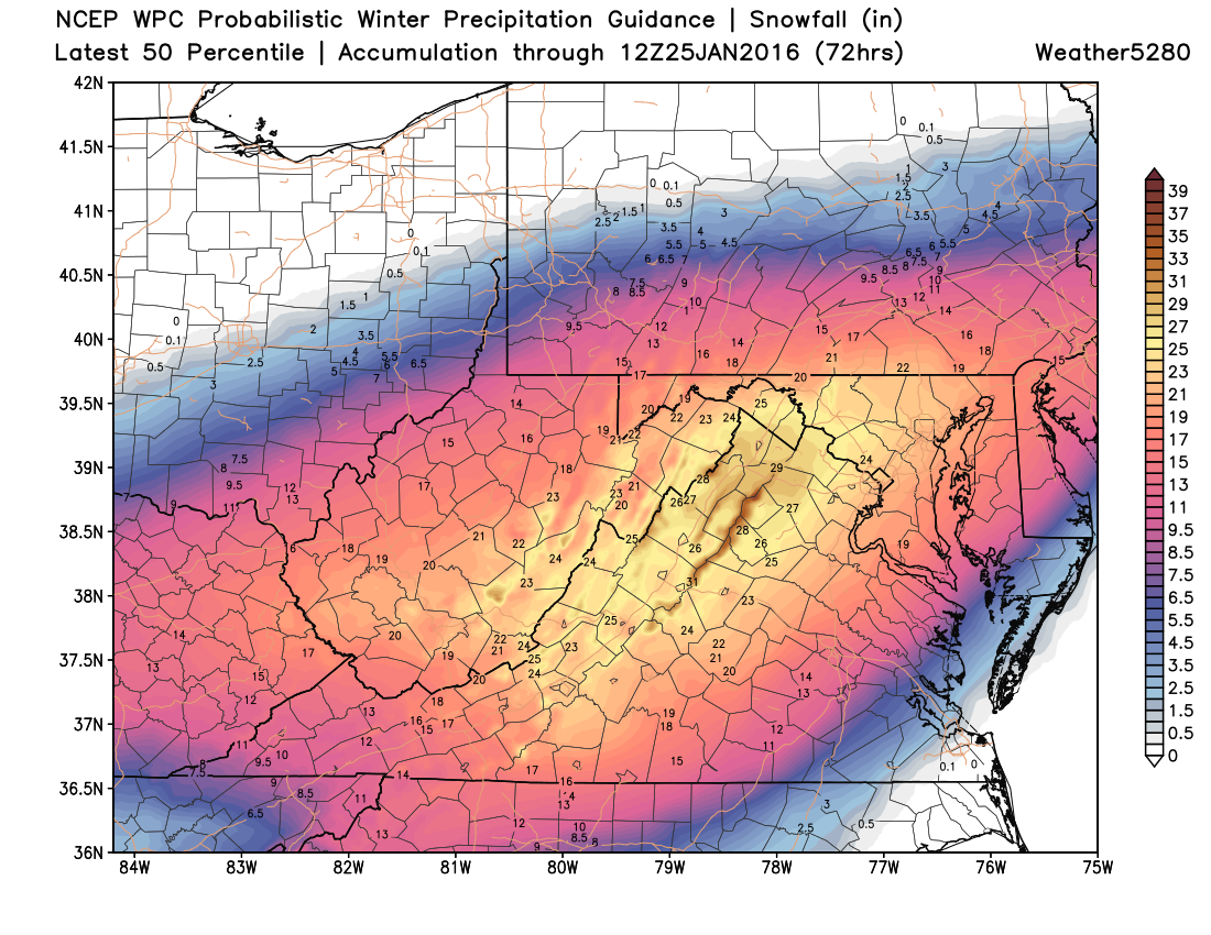 WPC snowfall guidance Virginia | Weather5280 Models
