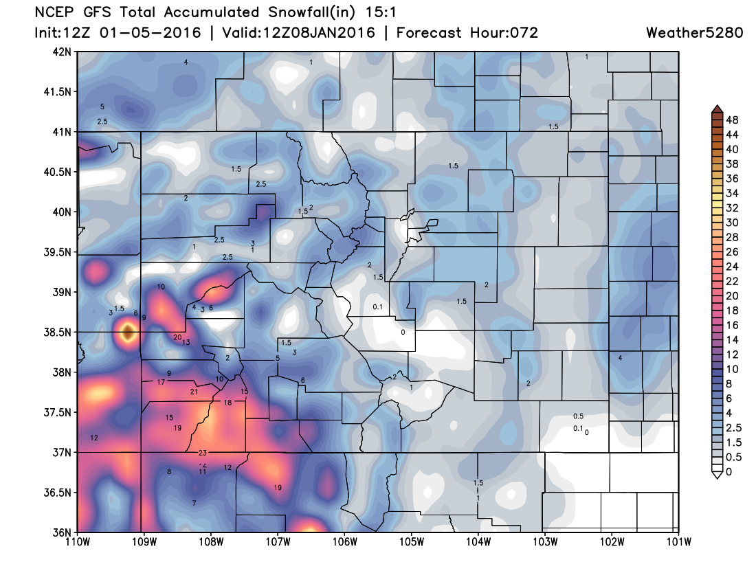 GFS snowfall forecast | Weather5280 Models