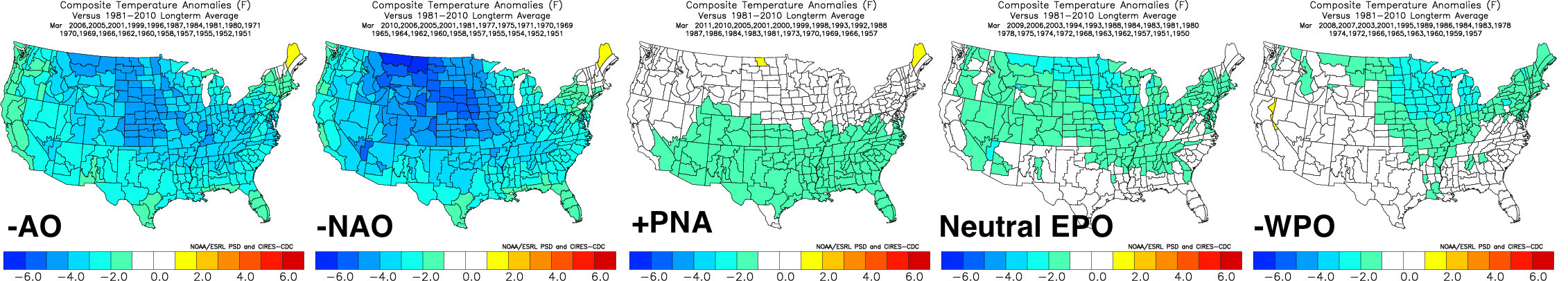 Forecast teleconnections for March 2016 and analogous years temperature anomalies | Mad US Weather