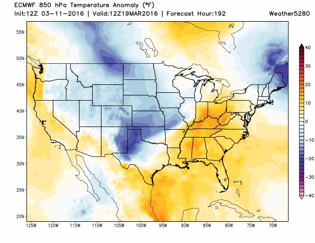 ECMWF temperature anomaly forecast for late next week, much colder across the central U.S., including Colorado | Weathe5280 Models