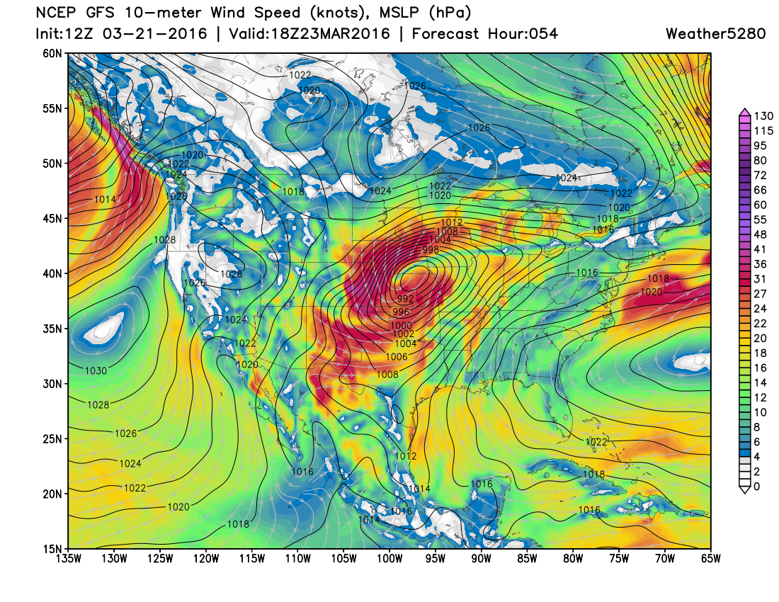 GFS 10 meter wind forecast for midday Wednesday | Weather5280 Models